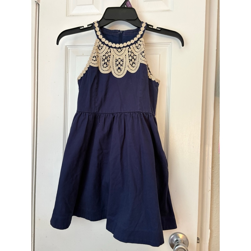 Lilly Pulitzer Navy Halter Dress with Cream Crochet Yoke